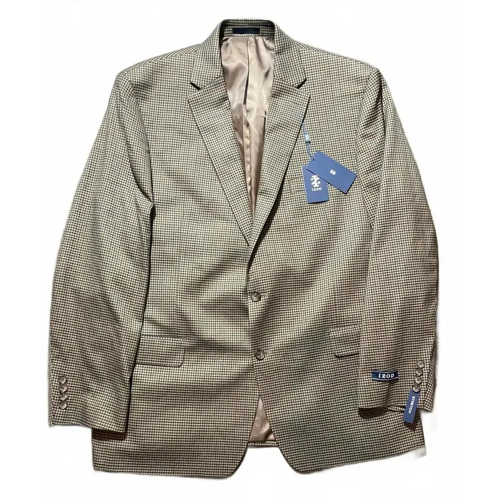 New IZOD Isaac Sportcoat Tan Blue Mens 46 Long‎ Blazer Jacket